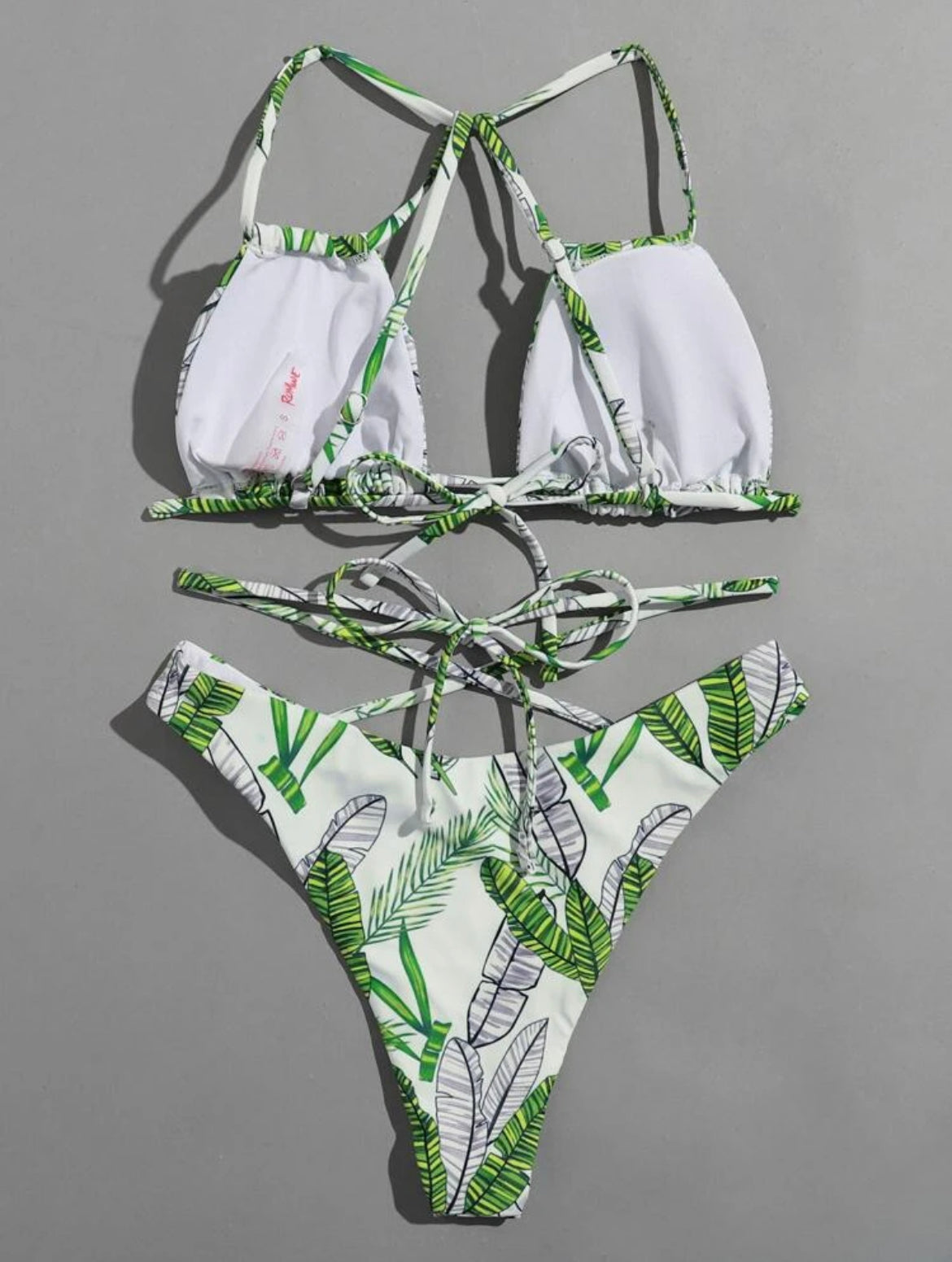 Tropical Leaf Crisscross Detail Bikini Swimsuit