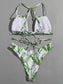 Tropical Leaf Crisscross Detail Bikini Swimsuit