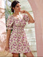 Allover Floral Shirred Waist A-line Dress