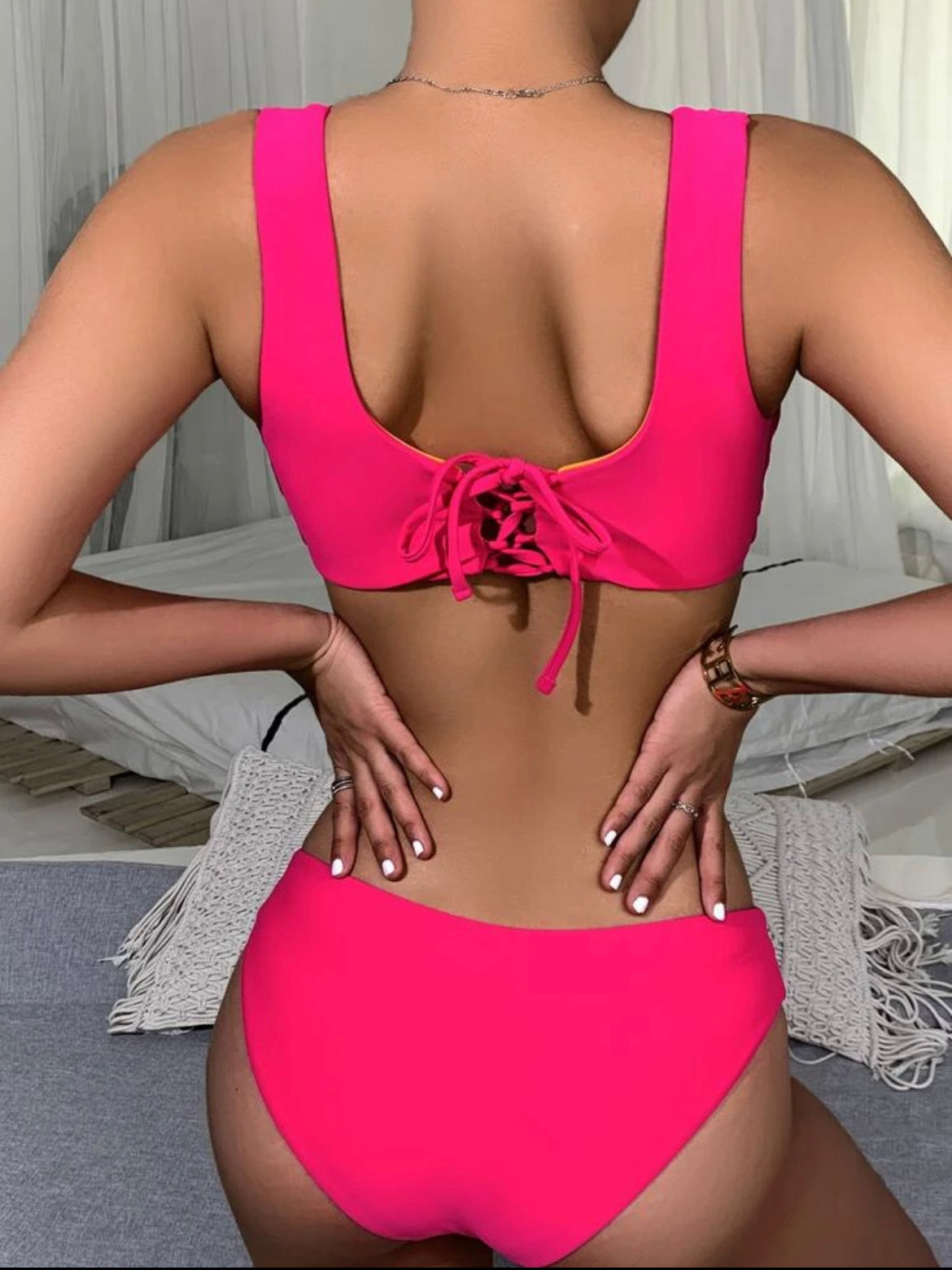 Cut-out Detail V Neck Bikini Swimsuit