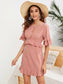 Keyhole Cut Flounce Sleeve A-line Dress