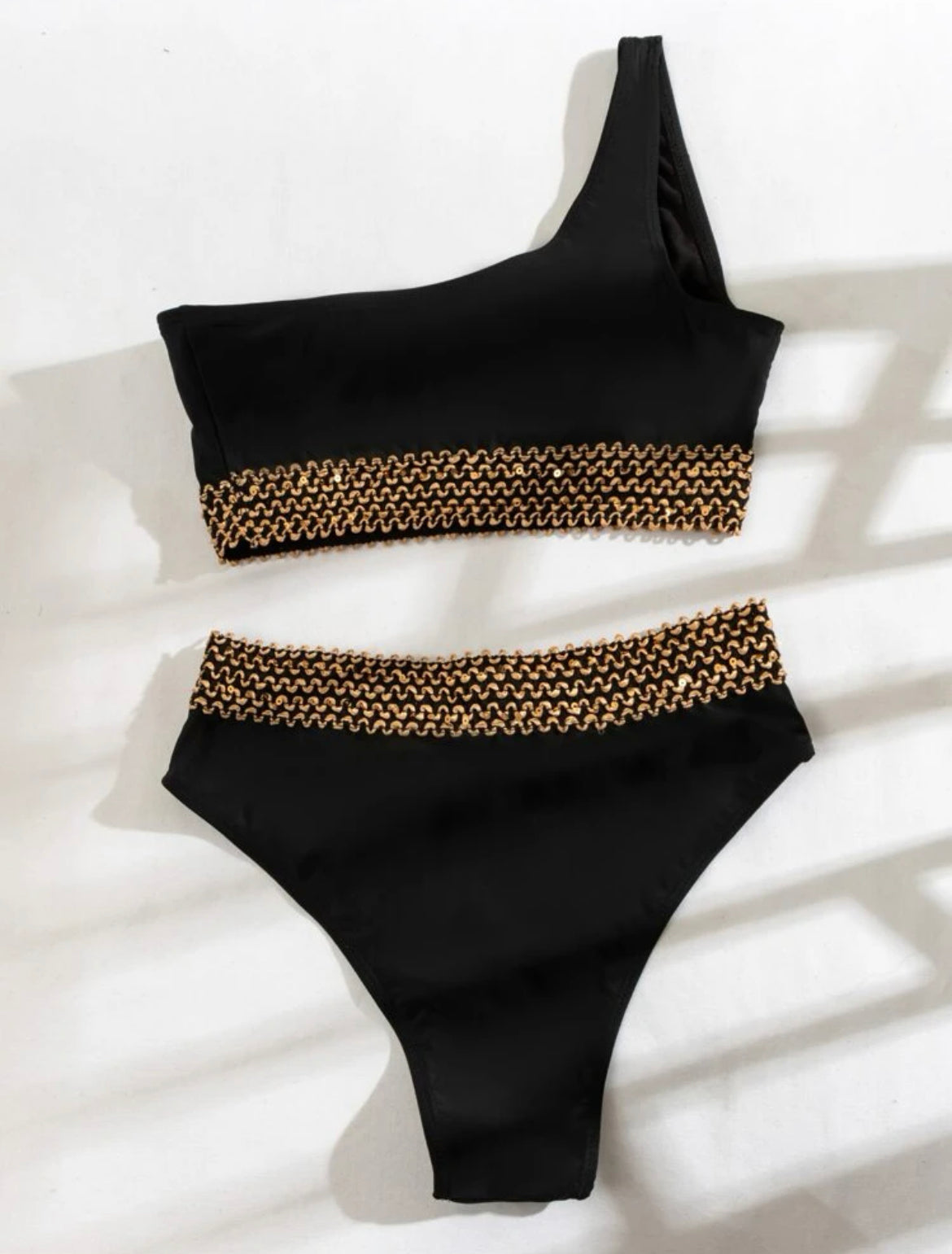 Contrast Trim One Shoulder Bikini Swimsuit