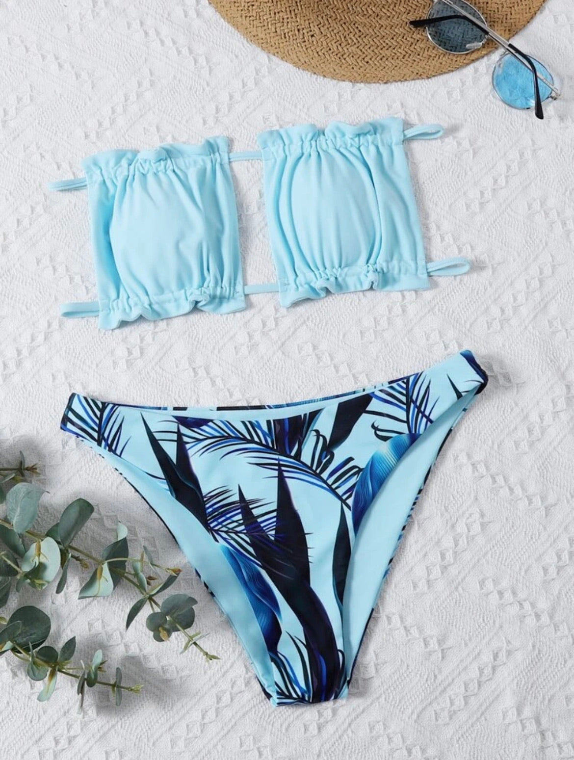 Tropical Frill Bandeau Bikini Swimsuit