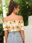 Puff Sleeve Ruffle Trim Sunflower Crop Top