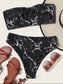 Marble Print Knot Front Bandeau Bikini Swimsuit