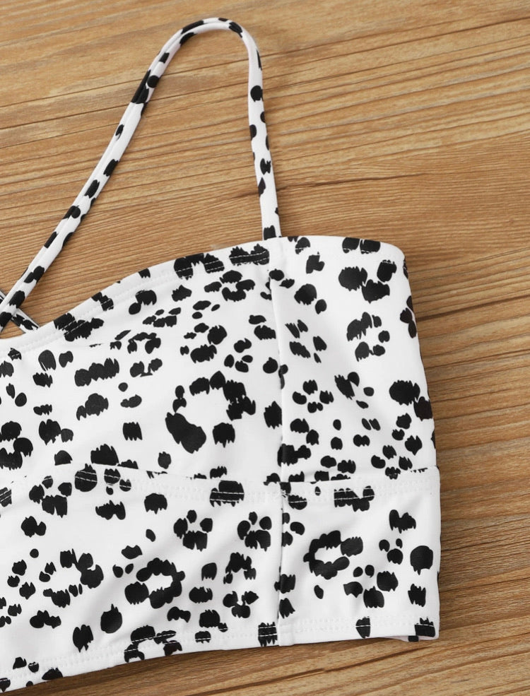 Dalmatian Print Lace Up Back Bikini Set