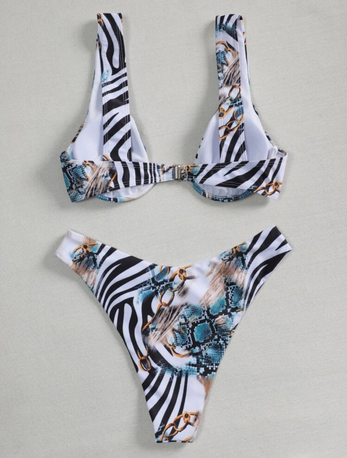Snakeskin & Chain Print Underwire Bikini Swimsuit