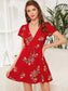 Surplice Neck Floral Print Belted Dress