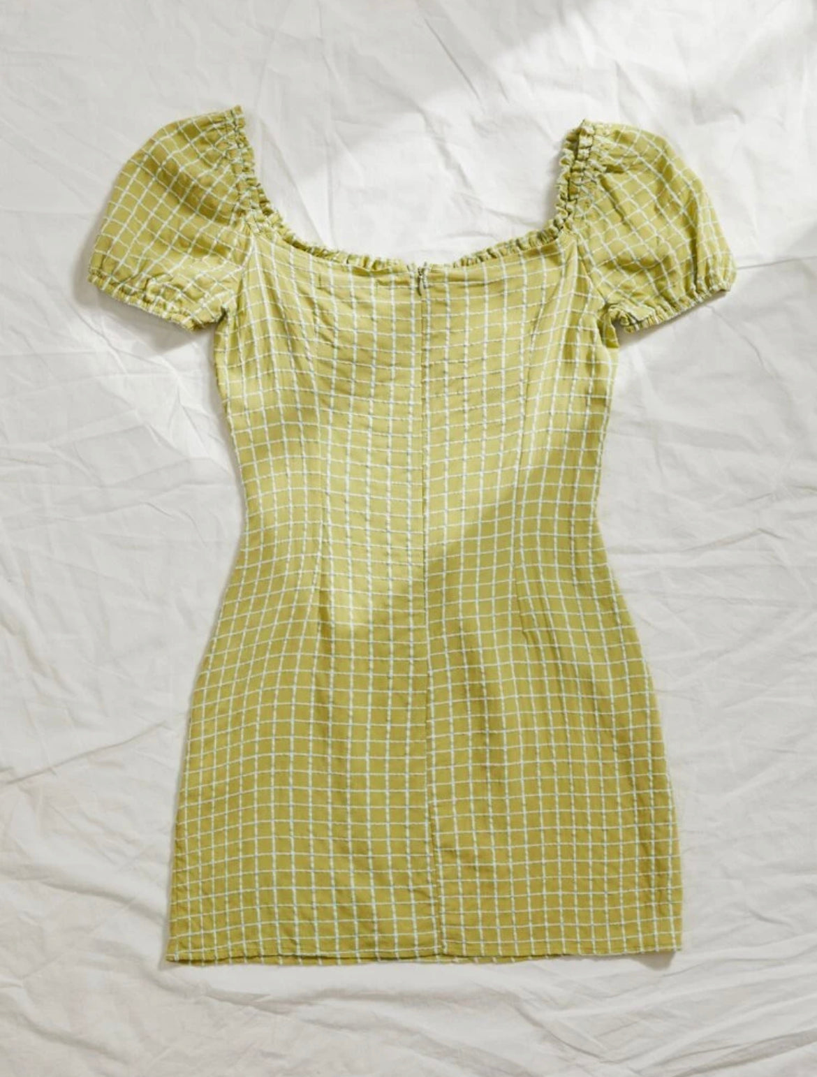 Puff Sleeve Tie Front Plaid Dress
