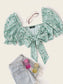 Ditsy Floral Print Frill Trim Tie Front Crop Top