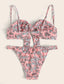 Floral Knot Front Underwire Tanga Bikini Swimsuit