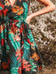 Low Back Tropical Print Belted Dress