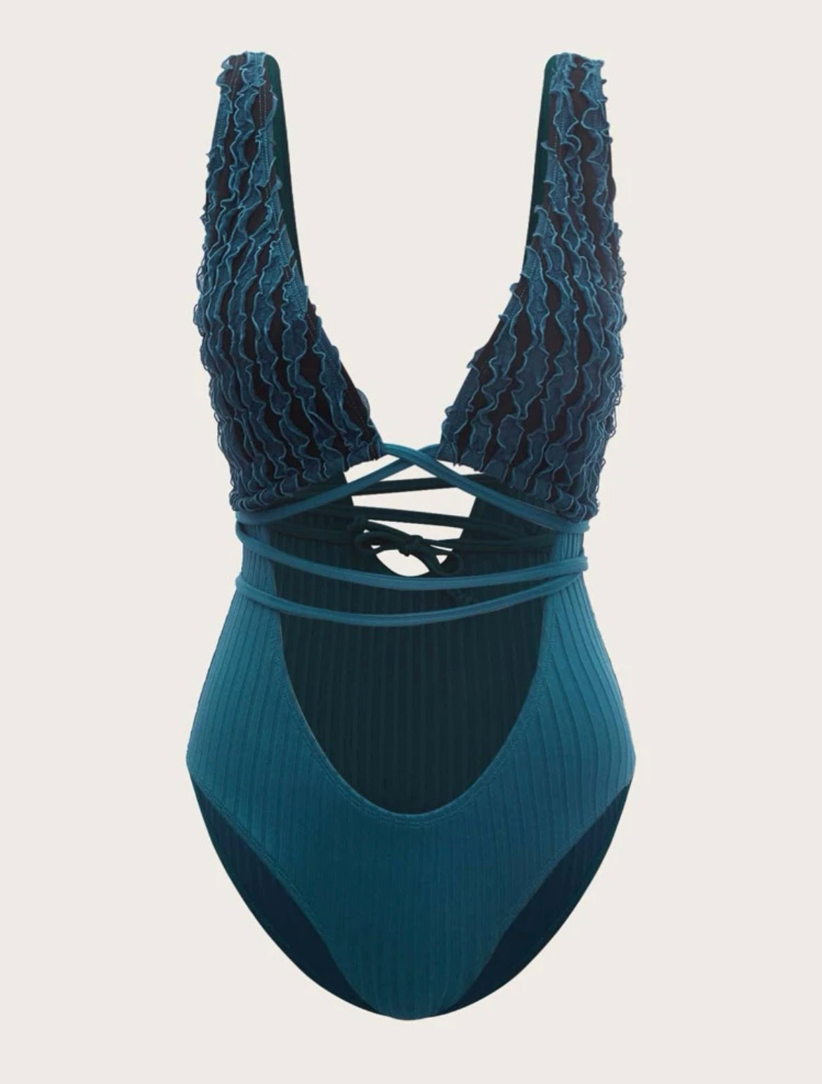 Textured Tie Backless One Piece Swimsuit