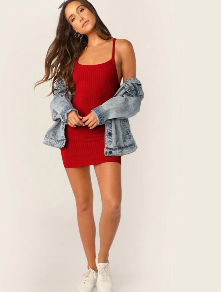 Crisscross Backless Rib-knit Bodycon Dress