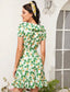 Lemon Print Tie Side Ruffle Trim Wrap Dress