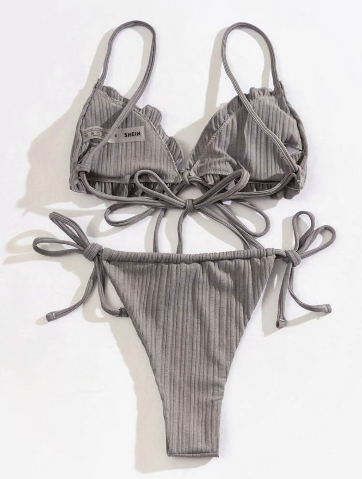 Rib Lettuce Trim Tie Side Bikini Swimsuit