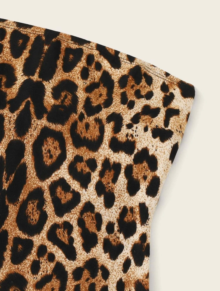 Leopard Print Tube Bodycon Midi Dress