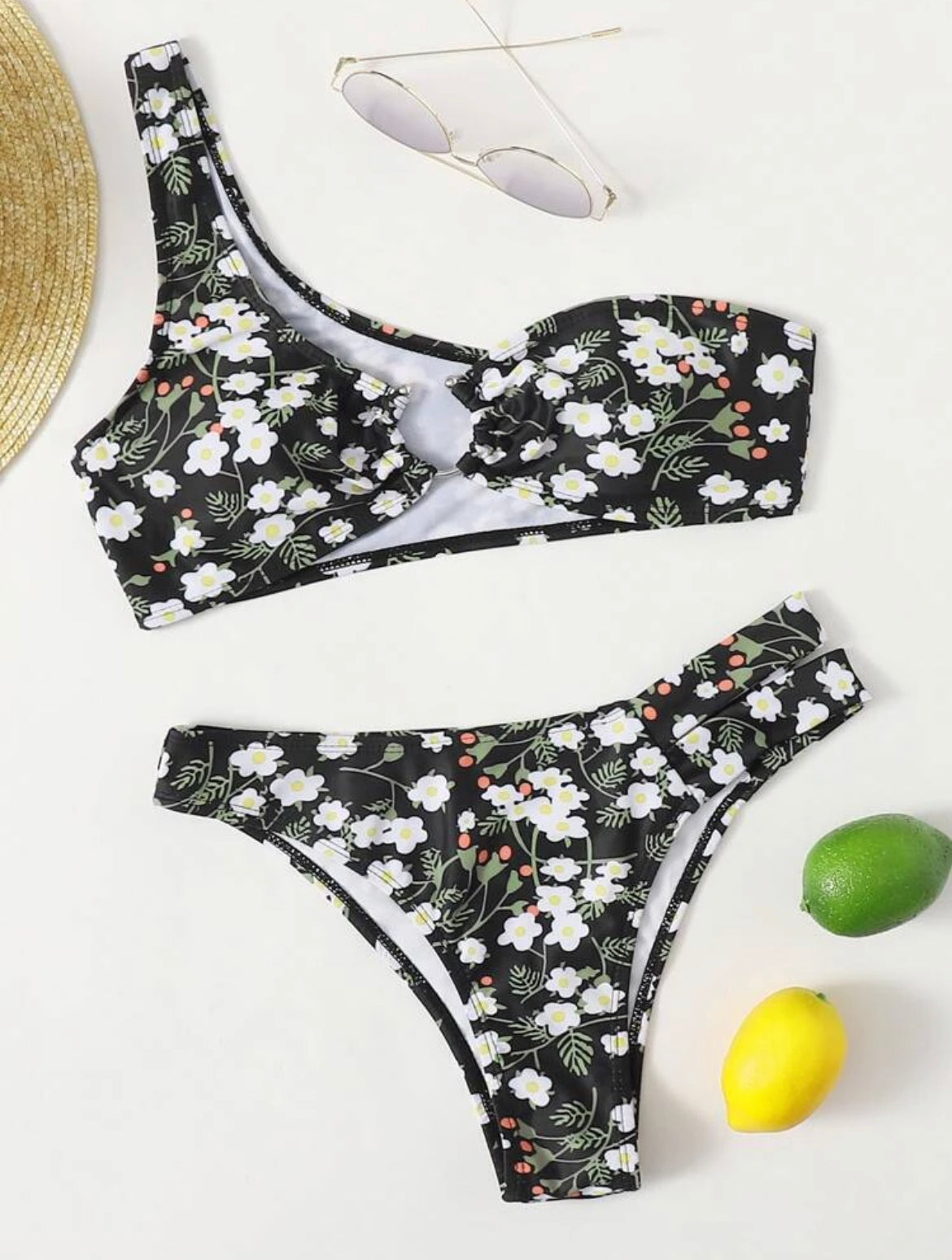 One Shoulder Floral Bikini Swimsuit