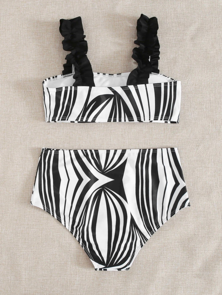 Graphic Frill High Waist Bikini Swimsuit