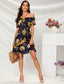 Off Shoulder Ruffle Trim Self Belted Floral Dress