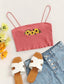Sunflower Embroidery Lettuce Trim Crop Cami Top
