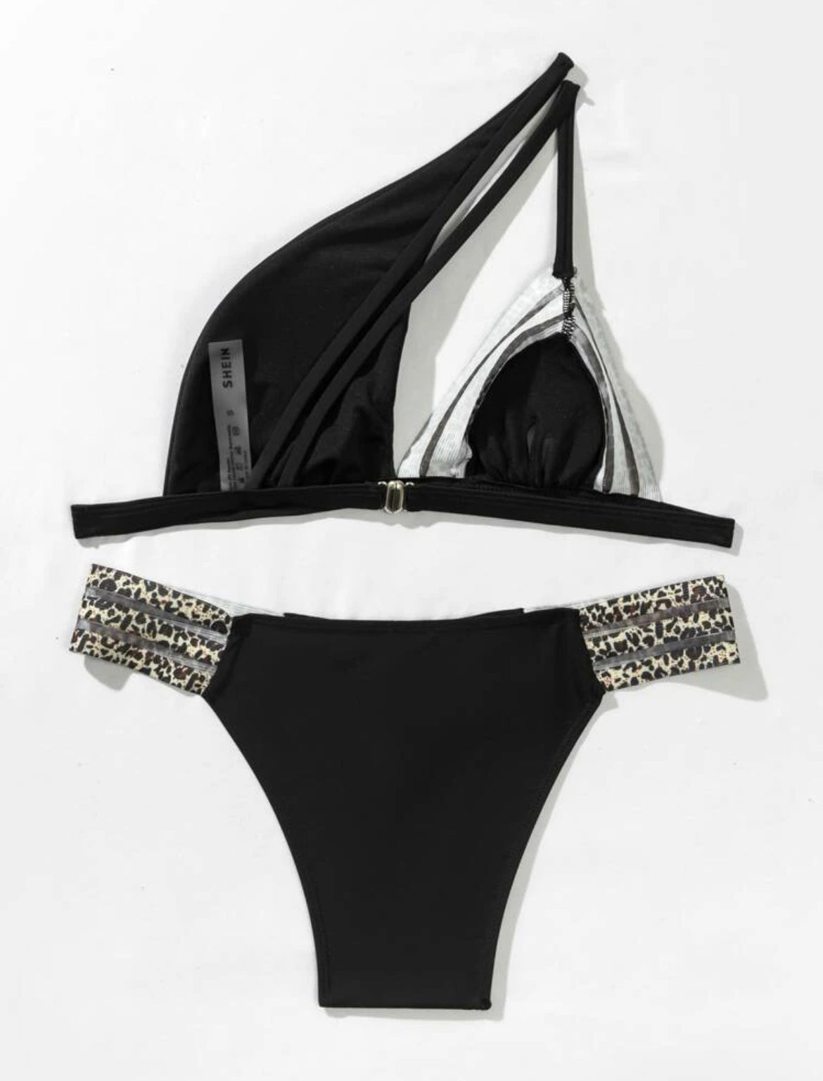 Leopard Print One Shoulder Bikini Swimsuit