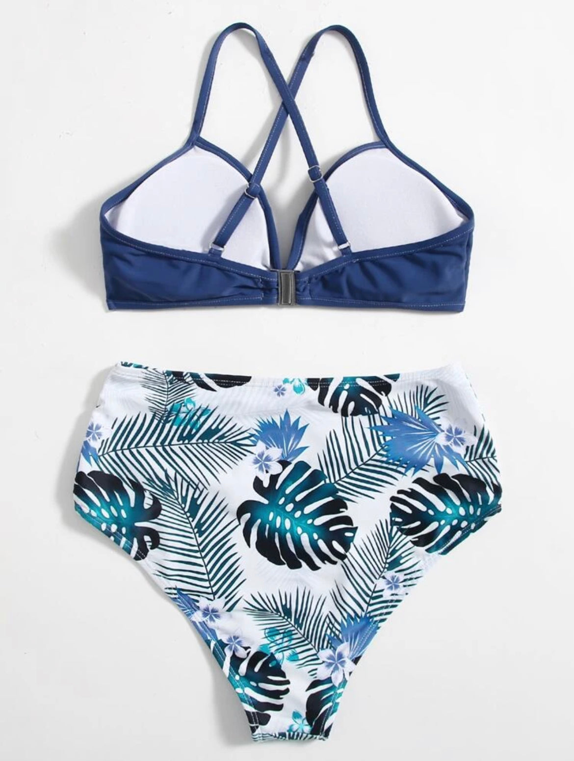Tropical Print Criss Cross Bikini Swimsuit