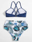 Tropical Print Criss Cross Bikini Swimsuit