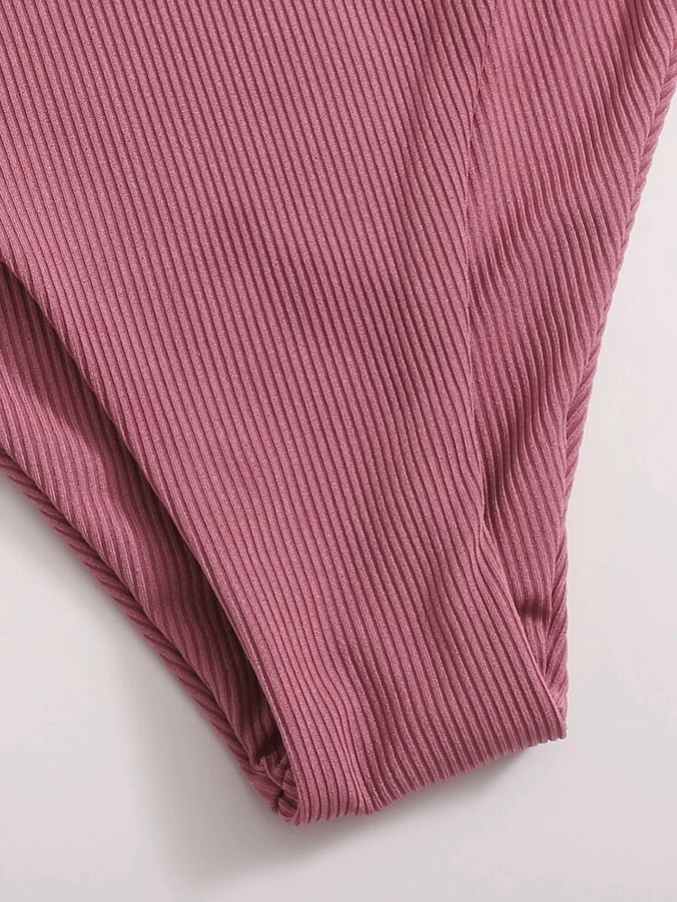 Rib Knot Front Bandeau Bikini Swimsuit