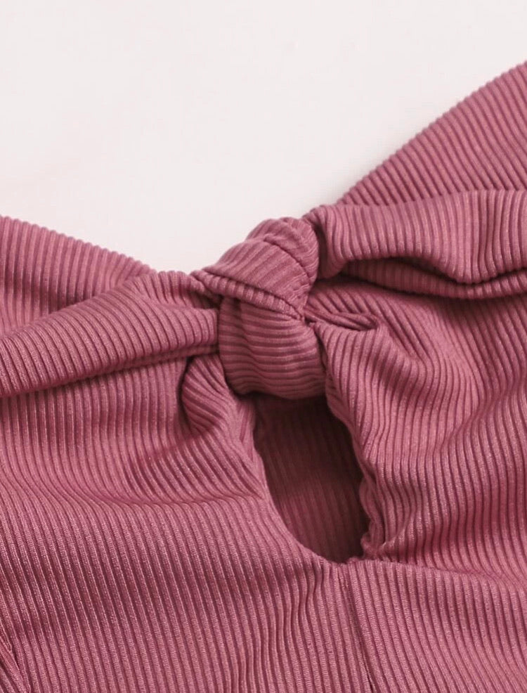 Rib Knot Front Bandeau Bikini Swimsuit