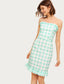 Frill Trim Tie Back Gingham Bandeau Dress