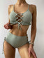 Rib Frill Trim Lace-up Bikini Swimsuit