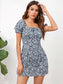 Tie Front Ruffle Cuff Ditsy Floral Dress