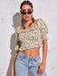 Ditsy Floral Shirred Ruffle Trim Blouse