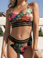 Floral & Tropical Cut-out Mesh Trim Bikini Swimsuit