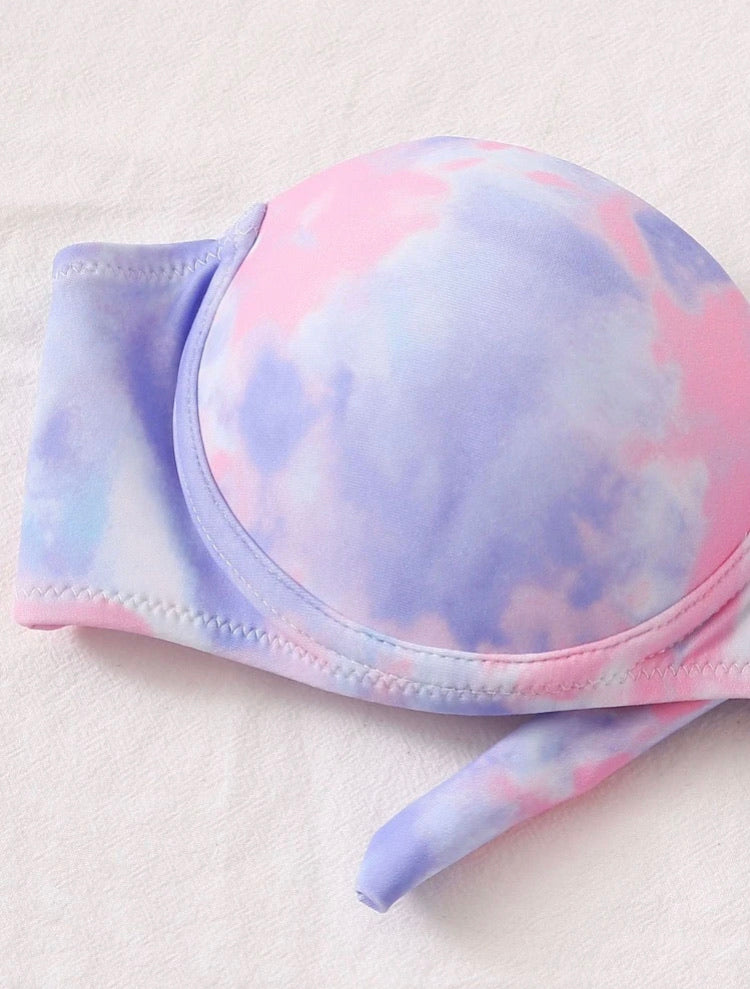 Tie Dye Underwire High Leg Bikini Swimsuit