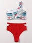 Tropical One Shoulder High Waisted Bikini Swimsuit