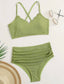 Rib Scalloped Trim Ruched Bikini Swimsuit