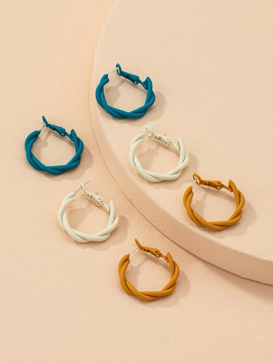 3pairs Twist Hoop Earrings