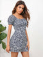 Tie Front Ruffle Cuff Ditsy Floral Dress
