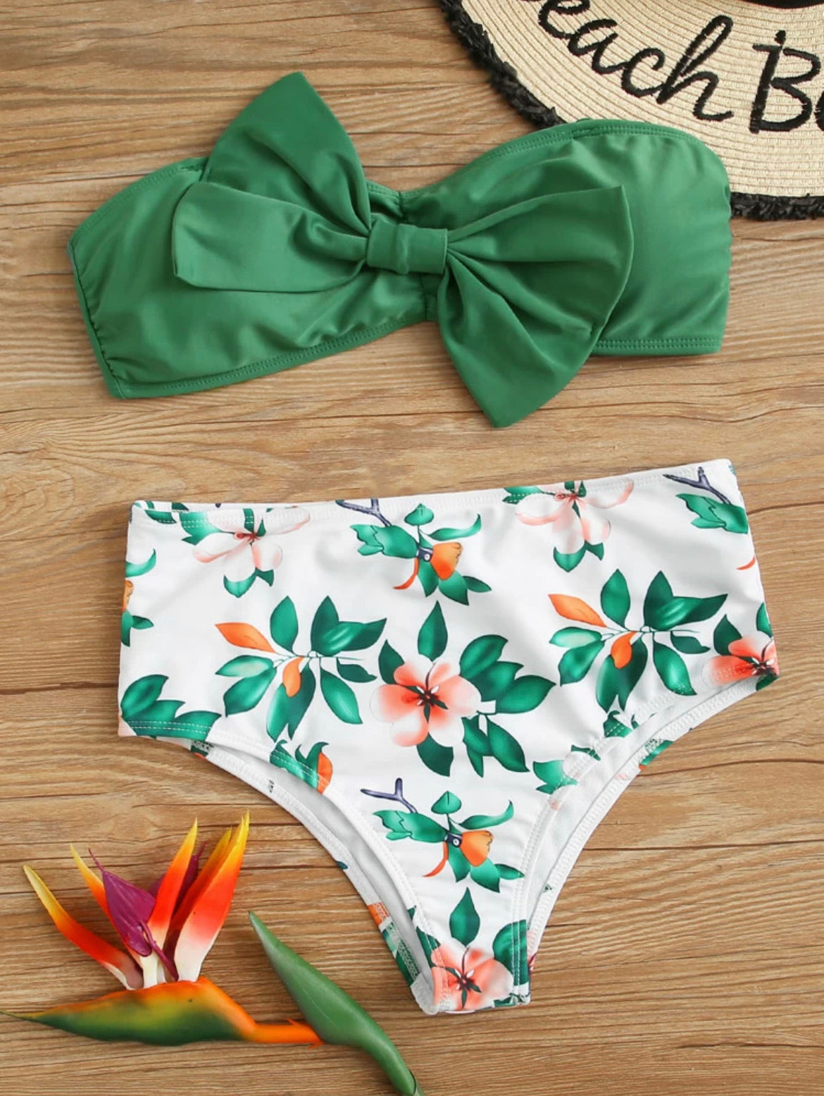 Floral Bow Front Bandeau Bikini Swimsuit