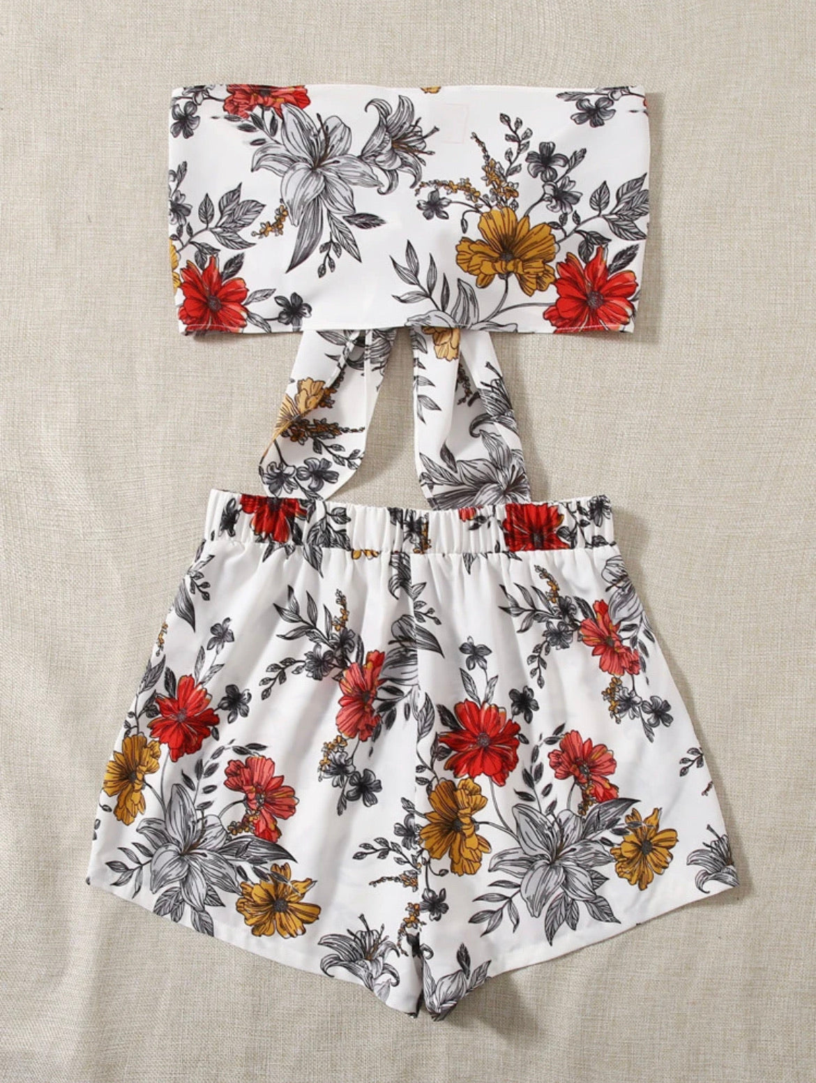 Tie Front Floral Tube Top & Shorts Set