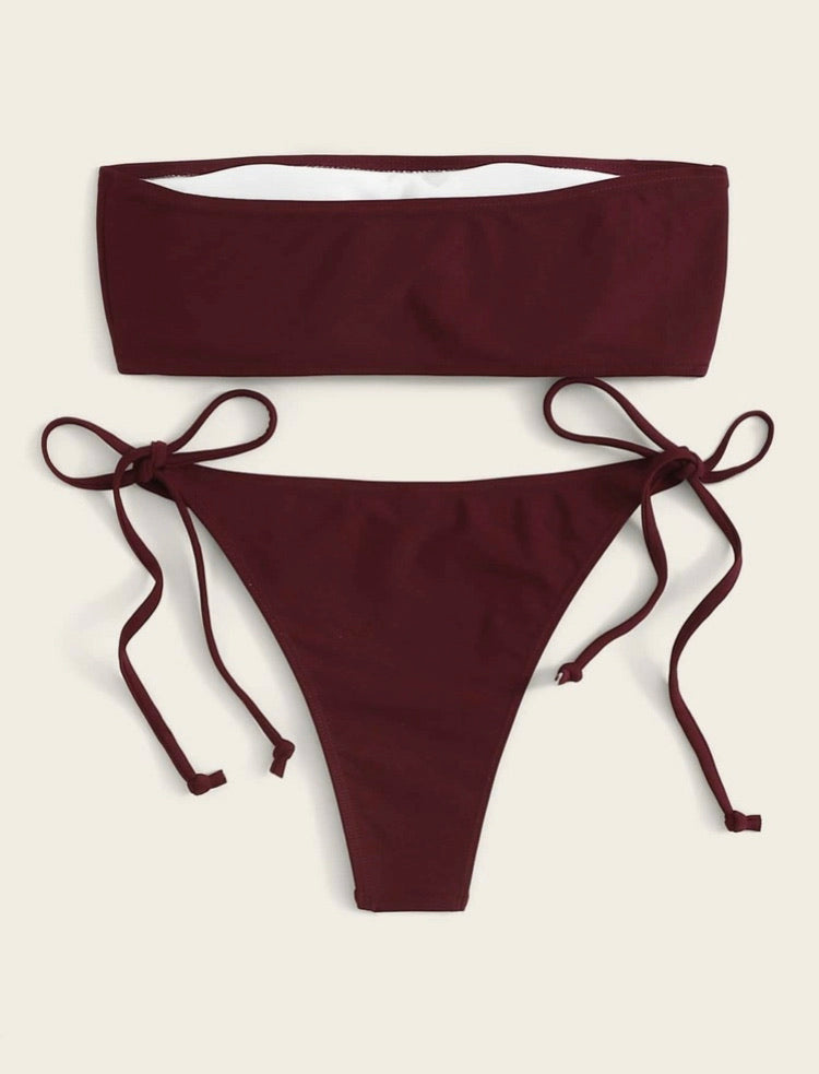 Bandeau Top with Tie Side Bikini Set