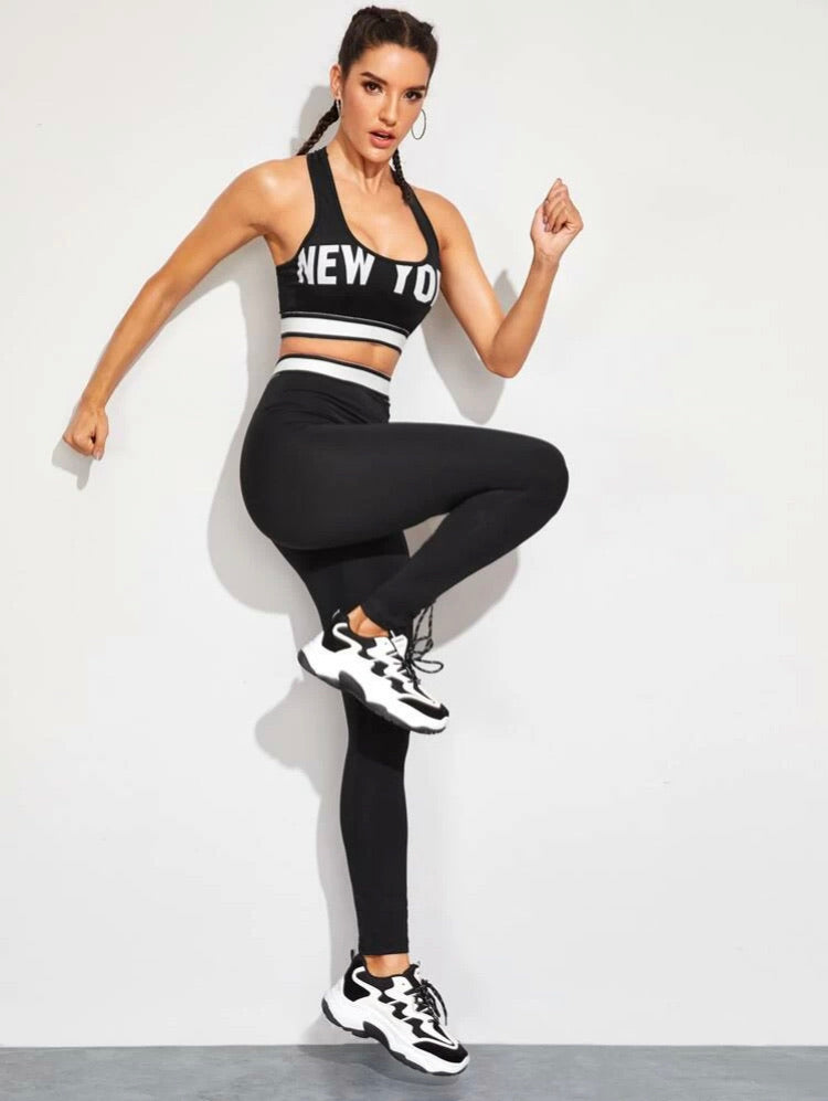 Letter Graphic Sports Bra & Sports Leggings