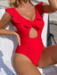Ruffle Trim Cut-out Knot Front One Piece Swimsuit