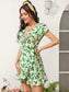 Lemon Print Tie Side Ruffle Trim Wrap Dress