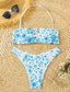Flower Print Lace Up Bandeau Bikini Swimsuit