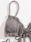 Rib Lettuce Trim Tie Side Bikini Swimsuit