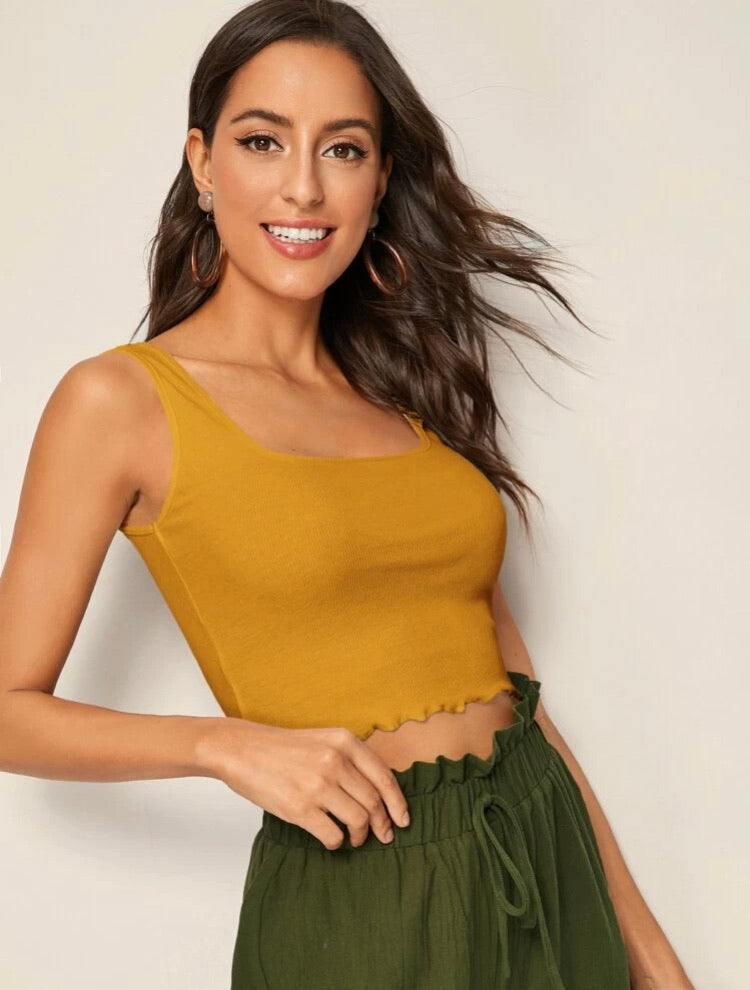 Lettuce Trim Rib-knit Crop Tank Top