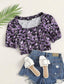 Frill Trim Puff Sleeve Floral Crop Top
